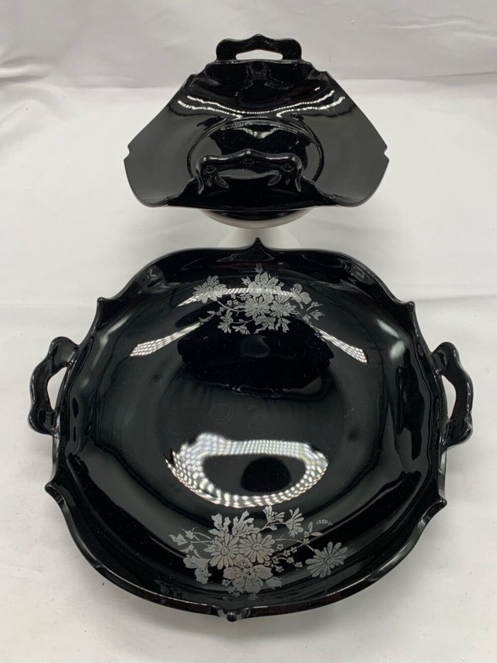 1920s-1934 2 Piece Set L.E. Smith Co Mt Pleasant Double Shield Black Amethyst Gl